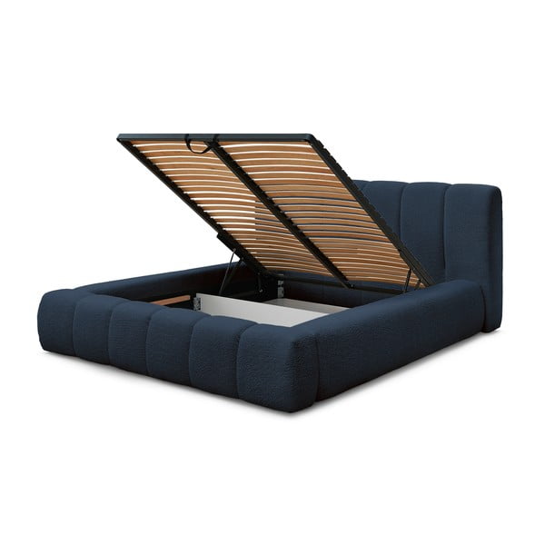 Tmavě modrá čalouněná dvoulůžková postel s úložným prostorem s roštem 160x200 cm Denali – Bobochic Paris-image-4