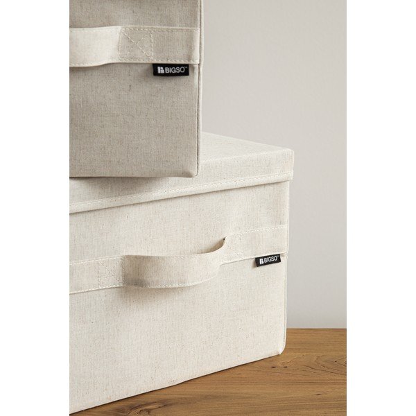 Béžový látkový úložný box s víkem 31x41x22 cm Soft Storage Medium – Bigso-image-1