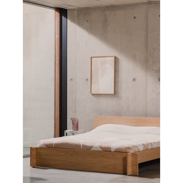 Dvoulůžková postel z dřevotřísky/z překližky v dekoru dubu s roštem 200x200 cm v přírodní barvě Valt – noo.ma-image-4