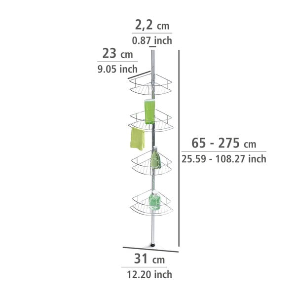 Rohová teleskopická koupelnová polička z nerezové oceli v leskle stříbrné barvě Dolcedo – Wenko-image-4