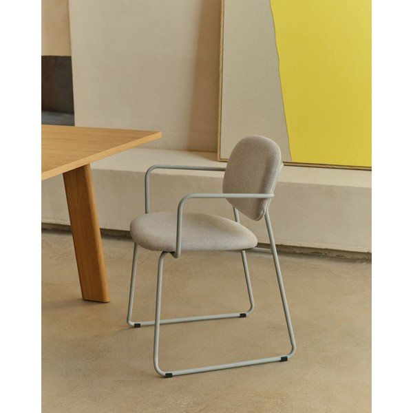 Béžová kovová jídelní židle s područkami Meli – Kave Home-image-1