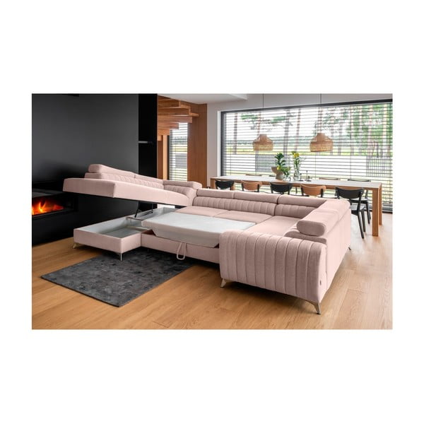 Růžová rozkládací/s úložným prostorem rohová pohovka (levý roh/do "U") Louis – ELTAP-image-4