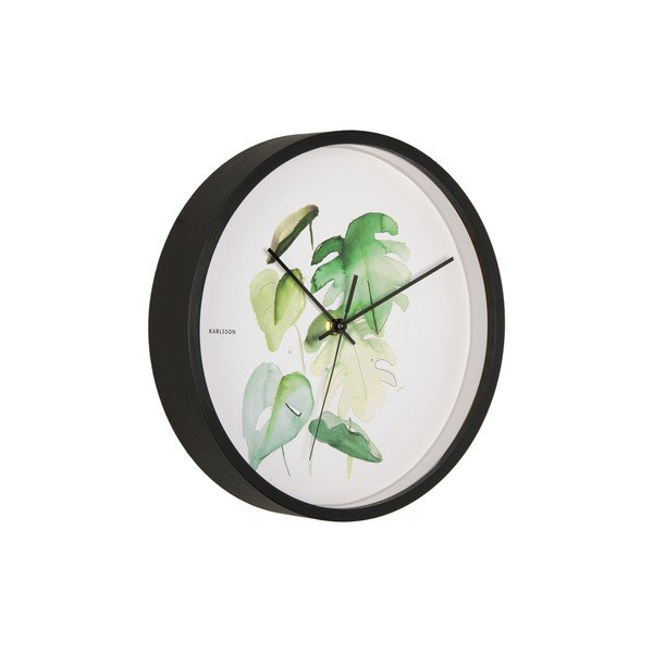 Zeleno-bílé nástěnné hodiny v černém rámu Karlsson Monstera, ø 26 cm-image-2