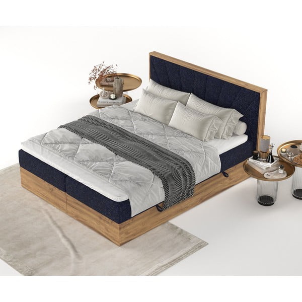 Boxspring postel s úložným prostorem v tmavě modro-přírodní barvě 180x200 cm Asahi – Maison de Rêve-image-3