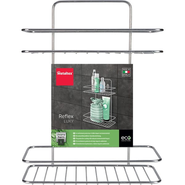 Závěsná ocelová koupelnová polička bez vrtání v leskle stříbrné barvě Luxy – Metaltex-image-2