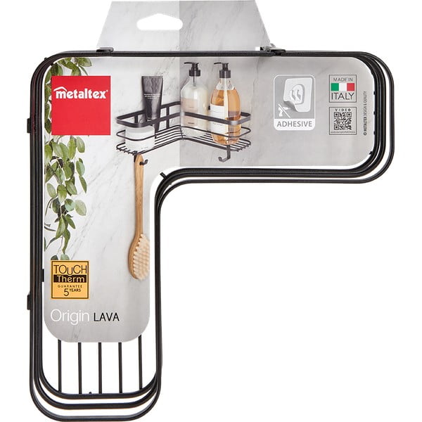 Černá nástěnná rohová koupelnová police Metaltex Origin-image-3