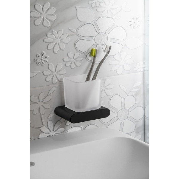 Bílý nástěnný skleněný kelímek na zubní kartáčky Flori – Sapho-image-1