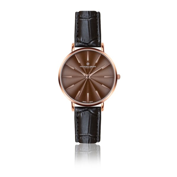 Dámské hodinky s černým páskem z pravé kůže Frederic Graff Rose Monte Rosa Croco Black Leather