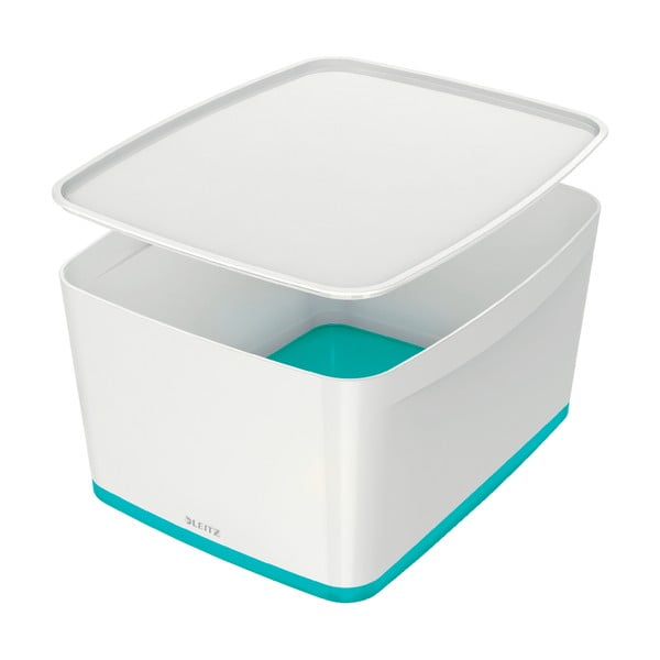 Bílo-tyrkysový úložný box s víkem Leitz Office, objem 18 l