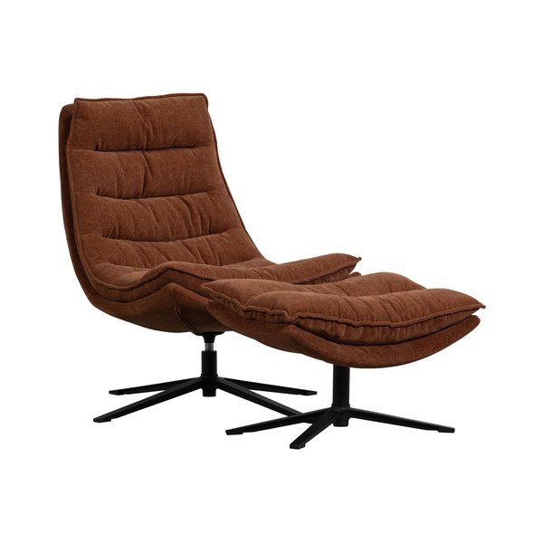 Hnědé otočné žinylkové křeslo s podnožkou Kube – WOOOD