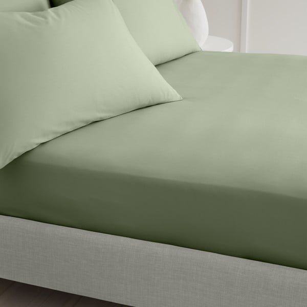 Zelené napínací prostěradlo z bavlněného perkálu 150x200 cm Cotton Percale – Bianca-image-1