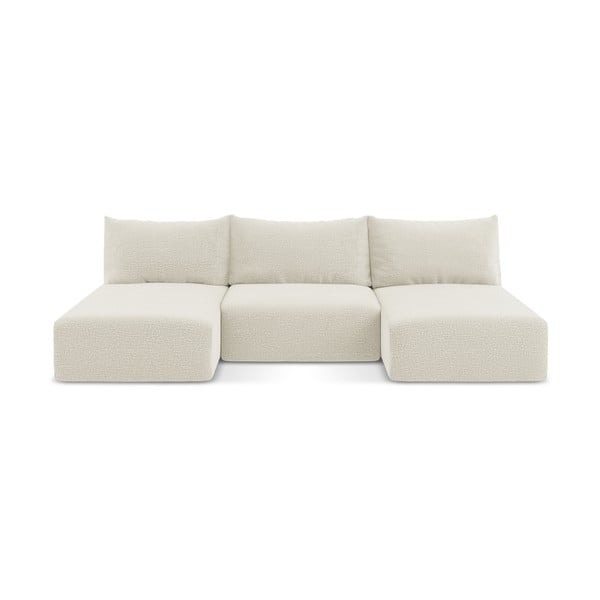 Krémová rozkládací/s úložným prostorem rohová pohovka Kalena – Makamii