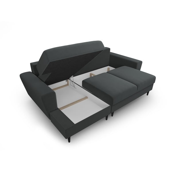 Tmavě šedá sametová rozkládací/s úložným prostorem rohová pohovka (levý roh/s lenoškou) Kyoto – Cosmopolitan Design-image-3