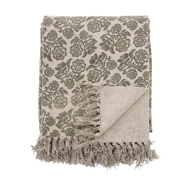 Šedo-zelený vánoční pléd s podílem bavlny Bloomingville Ritchi, 150 x 120 cm