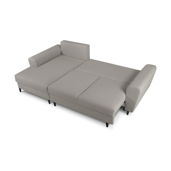 Světle šedá rozkládací/s úložným prostorem rohová pohovka z textilie bouclé (levý roh/s lenoškou) Kyoto – Cosmopolitan Design-image-2