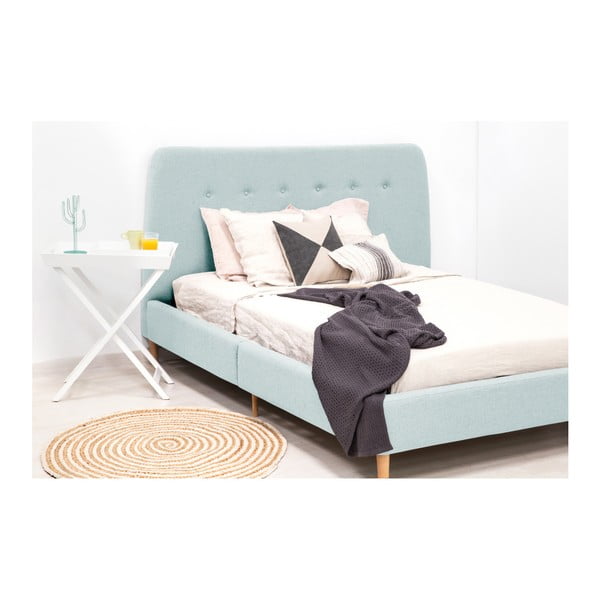 Tyrkysová dvoulůžková postel s dřevěnými nohami Vivonita Mae, 140 x 200 cm-image-2