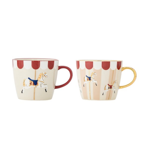 Krémové hrnky s vánočním motivem z kameniny v sadě 2 ks 300 ml Merry-go-round – Bloomingville