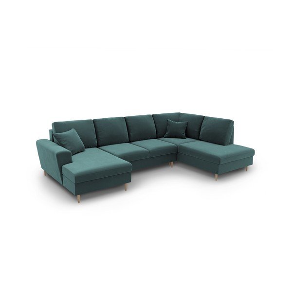 Sametová rozkládací/s úložným prostorem rohová pohovka v petrolejové barvě (pravý roh/do "U") Kyoto – Cosmopolitan Design-image-1