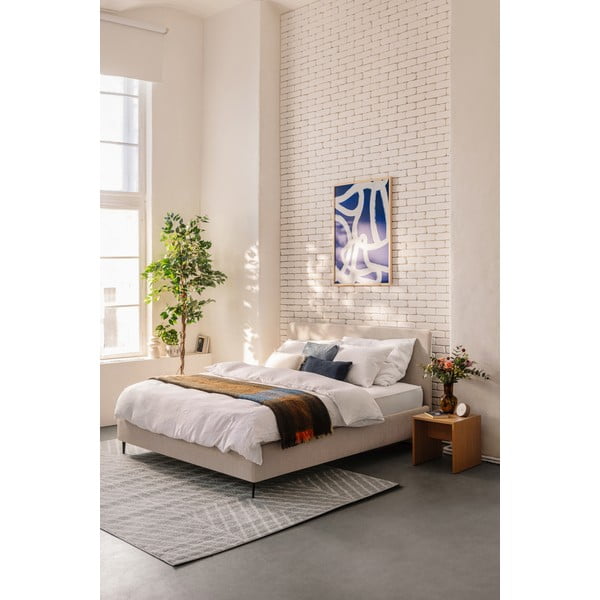 Béžová čalouněná dvoulůžková postel s matrací/s roštem 180x200 cm Noira Slim – Bonami Selection-image-1