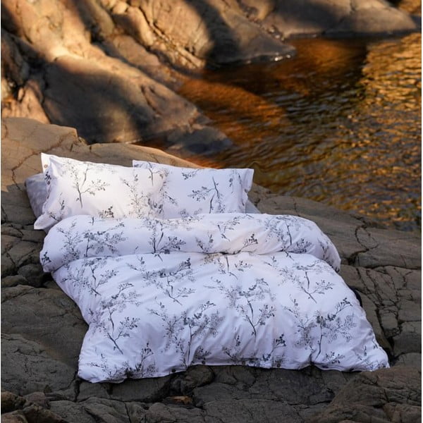 Bílé/šedé povlečení na dvoulůžko/prodloužené z bavlny Renforcé 240x220 cm White Floral – Mila Home Luxury-image-1