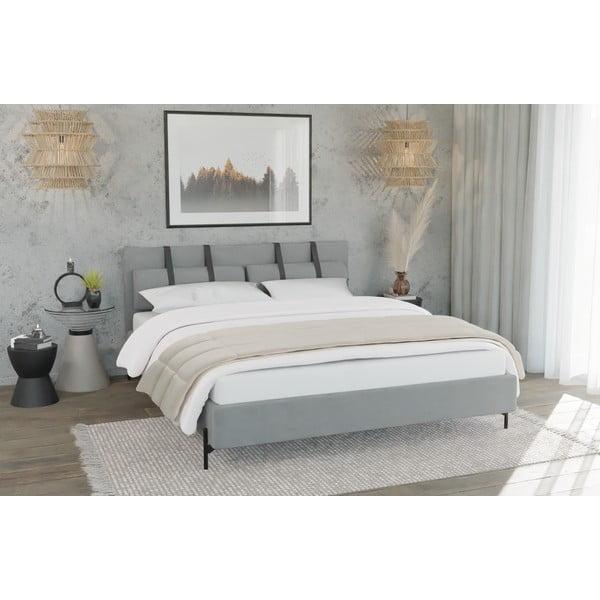 Světle šedá čalouněná dvoulůžková postel s roštem 160x200 cm Tulsa – Ropez-image-1