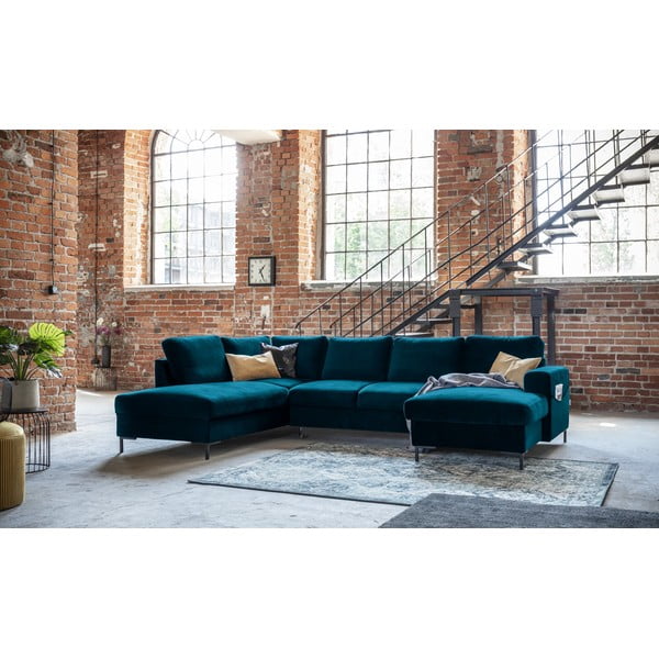 Sametová rozkládací rohová pohovka v petrolejové barvě (levý roh) Lofty Lilly – Miuform-image-3