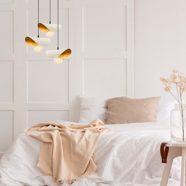 Bílé/ve zlaté barvě závěsné svítidlo s kovovým stínidlem Sivani – Opviq lights-image-1