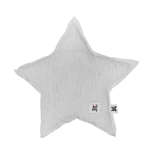 Šedý dětský lněný polštář ve tvaru hvězdy BELLAMY Stripes