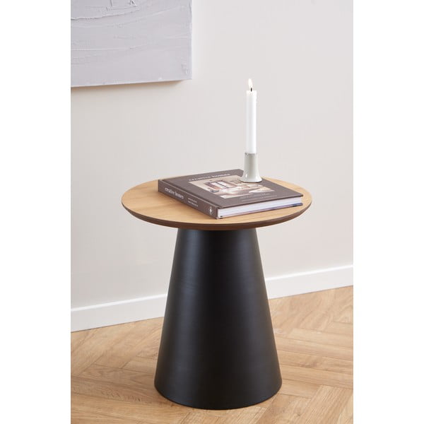 Černo-přírodní kulatý konferenční stolek s deskou v dubovém dekoru ø 45 cm Soli – Actona-image-2