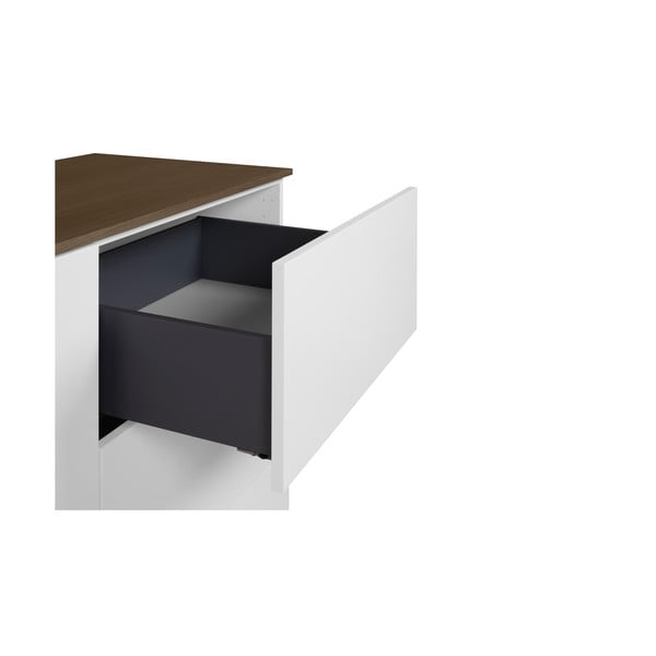 Bílá komoda s deskou v dekoru ořechového dřeva se 3 šuplíky a 2 dveřmi TemaHome Join-image-4