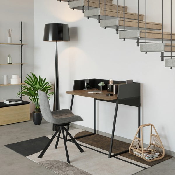 Černý pracovní stůl s detaily v dekoru ořechového dřeva TemaHome Volga-image-1