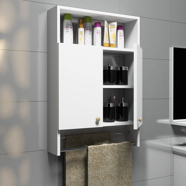 Bílá koupelnová skříňka s věšákem na ručníky, Bathroom Cabinet-image-2