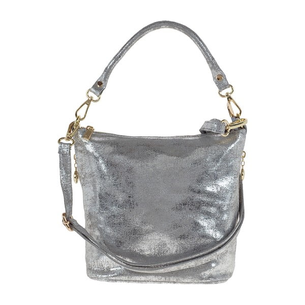 Stříbrno-modrá metalická kožená kabelka Giulia Bags Misty