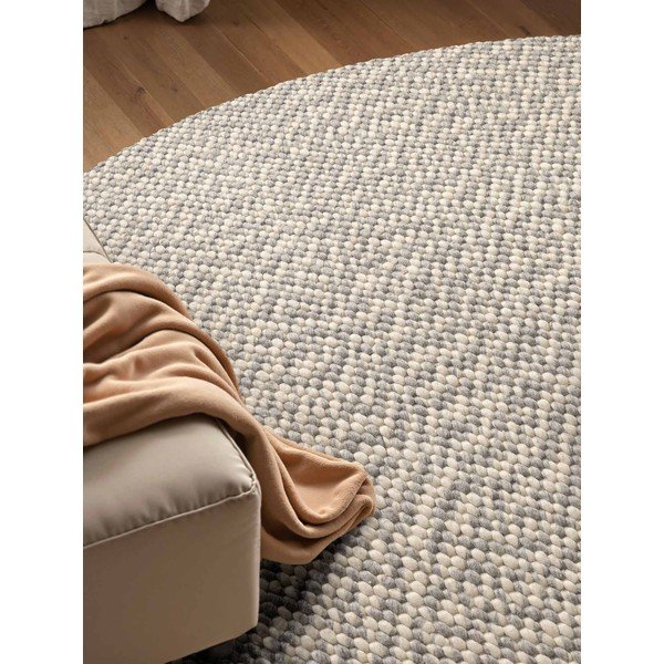 Světle šedý/krémový ručně tkaný vlněný kulatý koberec ø 160 cm Lyon Beans – Elle Decoration-image-3
