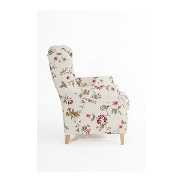 Krémově bílé květované křeslo ušák Max Winzer Lorris-image-4