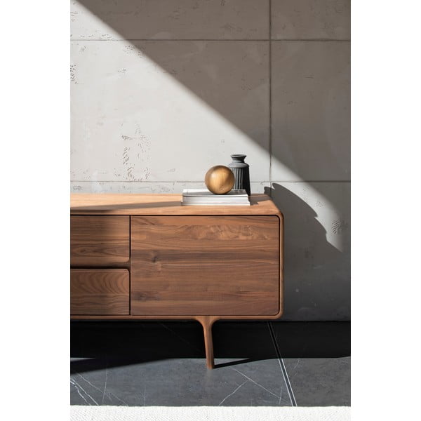 Hnědý TV stolek z ořechového dřeva 180x65x45 cm Fawn – Gazzda-image-2