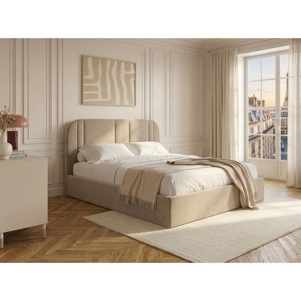 Béžová čalouněná dvoulůžková postel s úložným prostorem s roštem 180x200 cm Sidney – Bobochic Paris-image-1