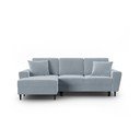Světle modrá sametová rozkládací/s úložným prostorem rohová pohovka (levý roh/s lenoškou) Kyoto – Cosmopolitan Design