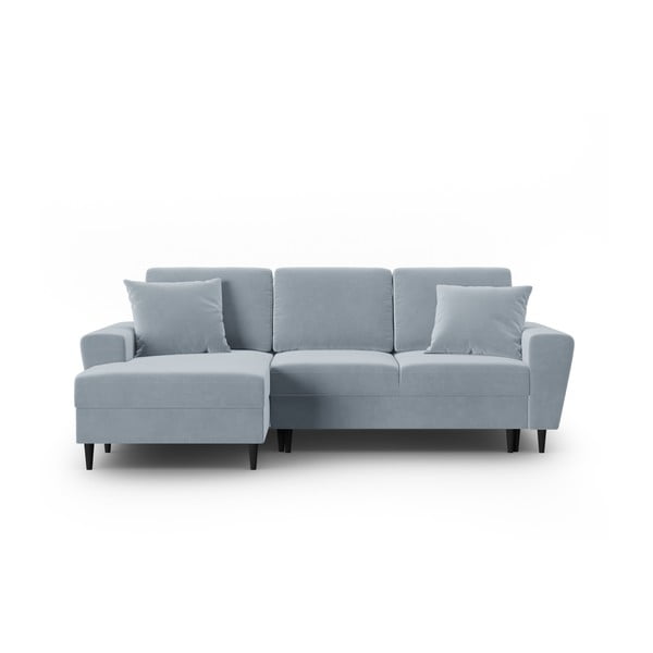 Světle modrá sametová rozkládací/s úložným prostorem rohová pohovka (levý roh/s lenoškou) Kyoto – Cosmopolitan Design