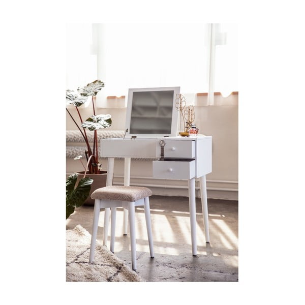 Bílý toaletní stolek se zrcadlem, šperkovnicí a 2 šuplíky Bonami Essentials Beauty-image-3