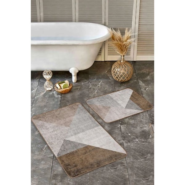 Šedo-hnědé sametové koupelnové předložky v sadě 2 ks 60x100 cm – Mila Home-image-2