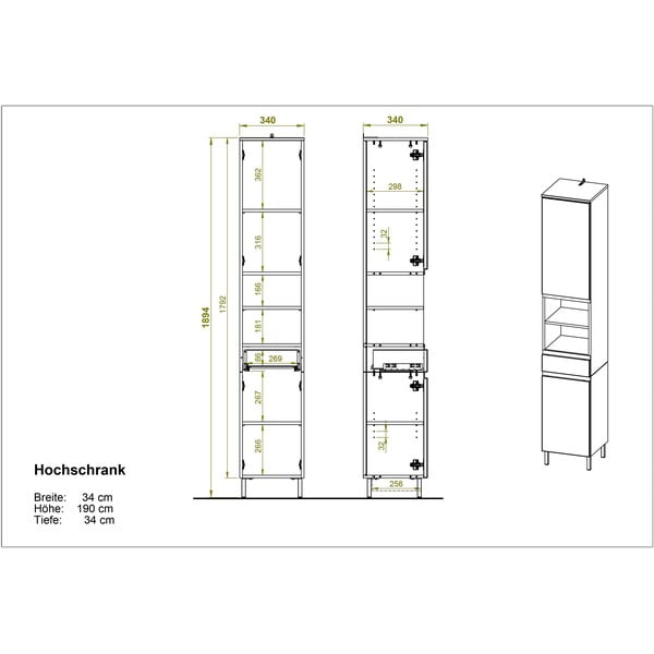 Bílá vysoká koupelnová skříňka v dekoru dubu 34x190 cm Torrance - Germania-image-3