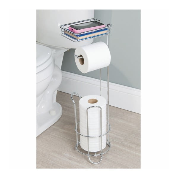 Ocelový stojan na toaletní papír se zásobníkem a poličkou iDesign-image-4
