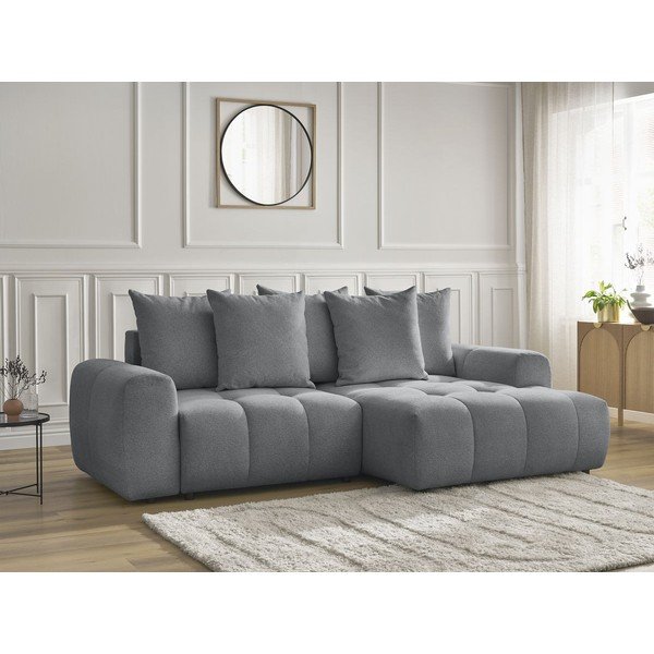 Šedá žinylková rozkládací/s úložným prostorem rohová pohovka (pravý roh/s lenoškou) Roxelane – Bobochic Paris-image-3