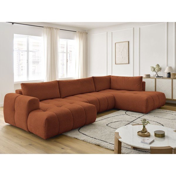 Rozkládací/s úložným prostorem rohová pohovka v cihlové barvě (pravý roh/do "U") Fuji – Bobochic Paris-image-1