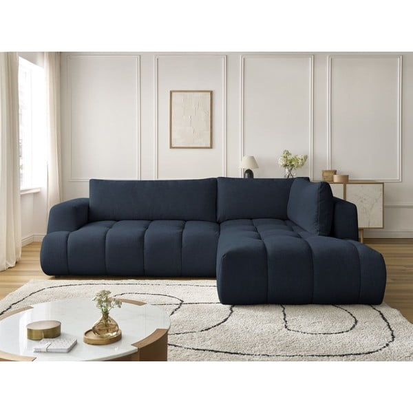 Tmavě modrá rozkládací/s úložným prostorem rohová pohovka (pravý roh/do L) Fuji – Bobochic Paris-image-1