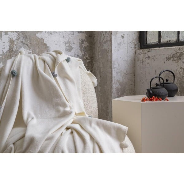 Krémový fleecový přehoz 150x200 cm Pom Pom – Mijolnir-image-4