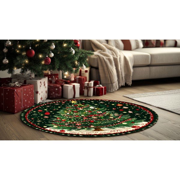 Zelený kulatý koberec s vánočním motivem ø 120 cm – Conceptum Hypnose-image-2
