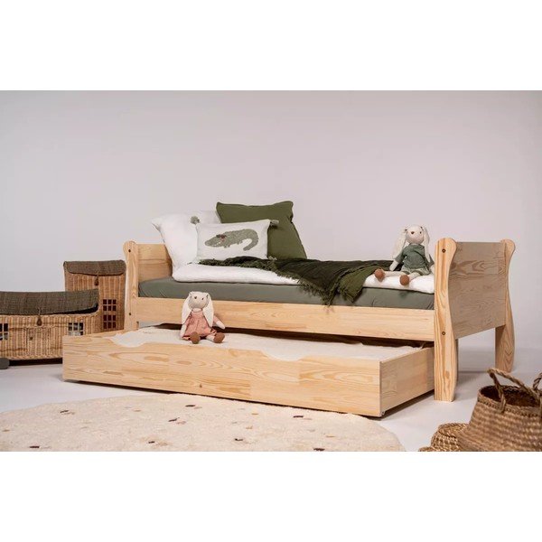 Dětská postel z borovicového dřeva s výsuvným lůžkem s úložným prostorem s roštem 90x190 cm v přírodní barvě Roma – Adeko-image-1