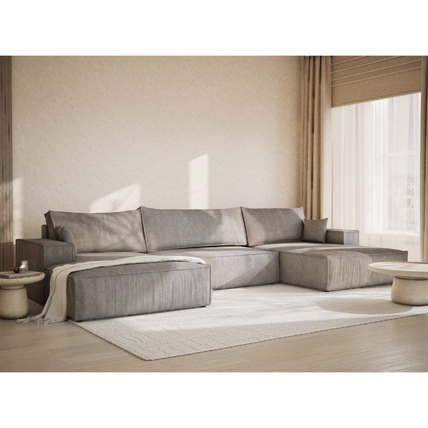 Šedobéžová žinylková rozkládací/s úložným prostorem rohová pohovka (do "U") Kyoto – Maison de Rêve-image-1